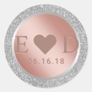 Sticker Rond Monogramme Rose Gold Moderne Parties scintillant M
