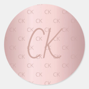 Sticker Rond Monogramme rose initiales en métal rose poussiér