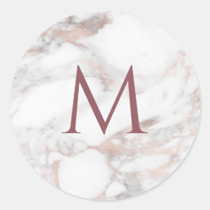 Sticker Rond Monogramme Rose or marbre Modèle élégant