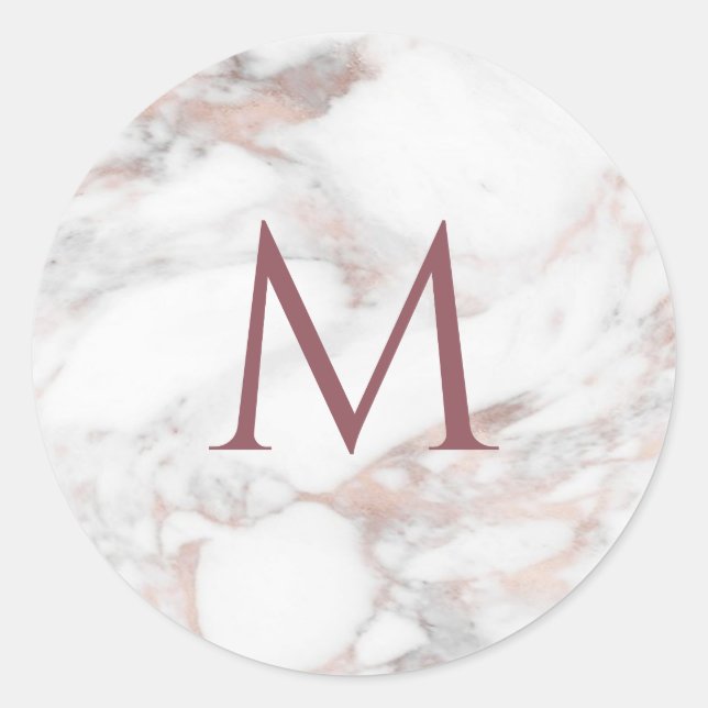Sticker Rond Monogramme Rose or marbre Modèle élégant (Devant)