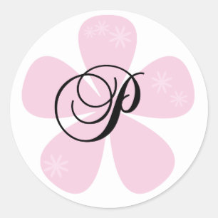 Sticker Rond Monogramme rose P de fleur