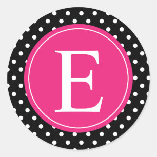 Sticker Rond Monogramme rose point noir