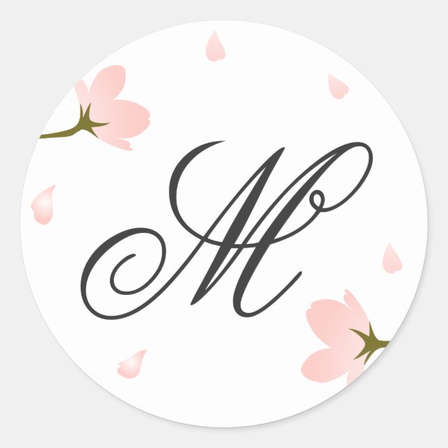 Sticker Rond Monogramme rose Sakura Cerry Blossements Personnal (Devant)