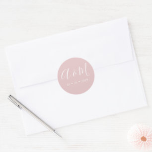 Sticker Rond Monogramme rose vif Mariage élégant