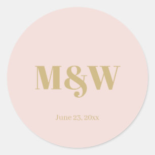 Sticker Rond monogramme rose vif mariage initiales or personnal
