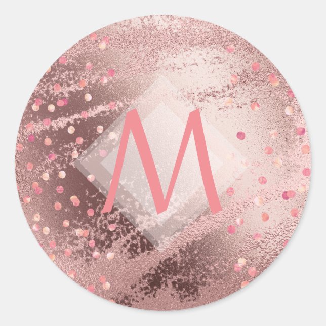 Sticker Rond Monogramme ROSEGOLD Métallurgie Foil Confetti Look (Devant)