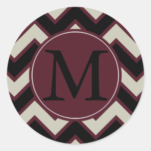 Sticker Rond Monogramme rouge crème noire Chevron