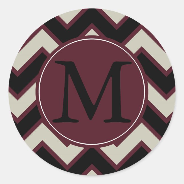 Sticker Rond Monogramme rouge crème noire Chevron (Devant)