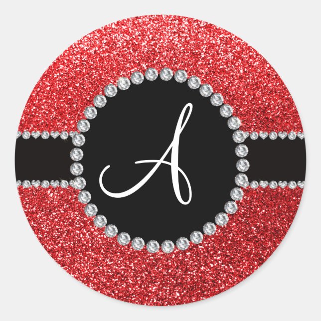 Sticker Rond Monogramme rouge parties scintillant diamant cercl (Devant)