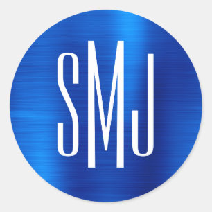 Sticker Rond Monogramme Royal Blue Foil à trois lettres