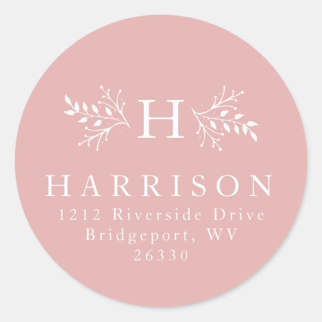 Sticker Rond Monogramme rustique blush rose adresse de retour b (Devant)
