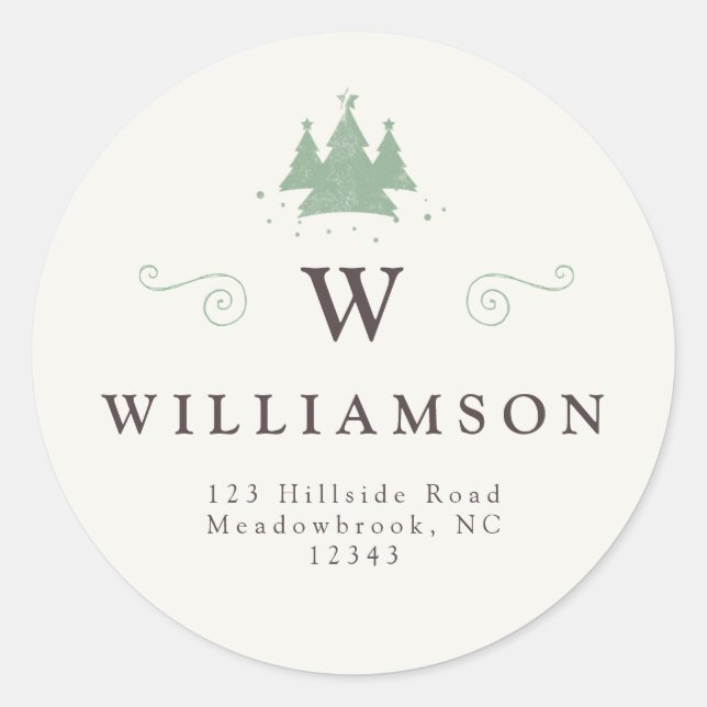 Sticker Rond Monogramme rustique Nom Arbre de Noël Adresse de r (Devant)