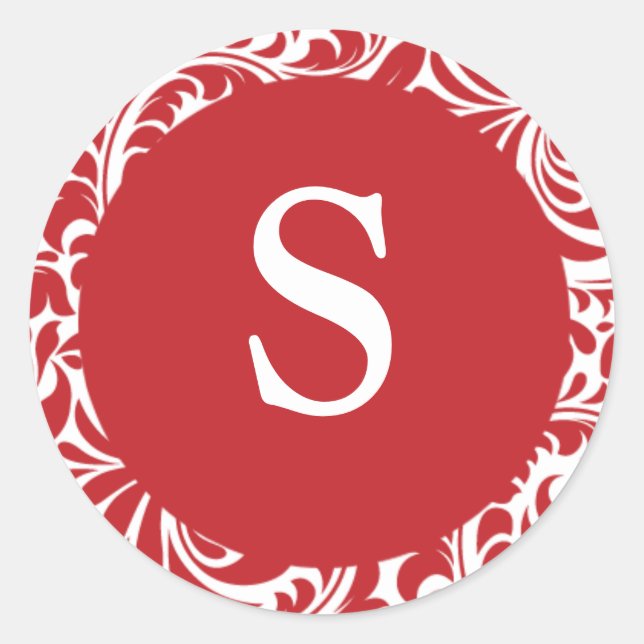 Sticker Rond Monogramme S Rouge Blanc Personnalisable Mariage M (Devant)