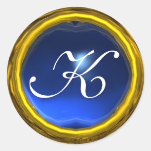 Sticker Rond MONOGRAMME SAPPHIRE MAGIQUE brillant jaune bleu