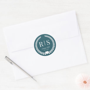 Sticker Rond Monogramme sarcelle de forêt simple riche