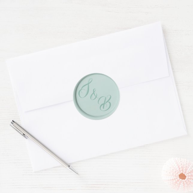 Sticker Rond Monogramme sauge cire verte sceau de mariage stick (Enveloppe)