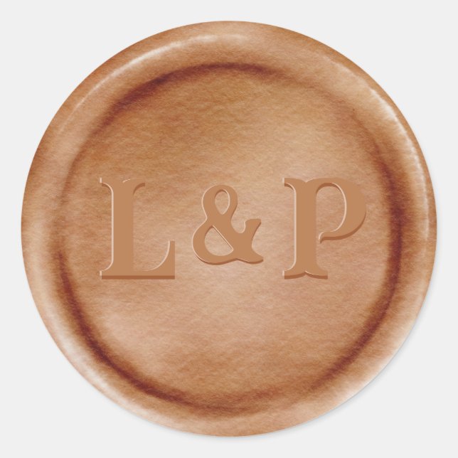 Sticker Rond Monogramme Sceau de cire Mariage original en cuivr (Devant)
