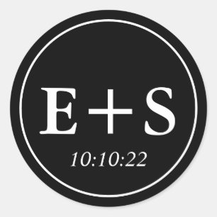 Sticker Rond Monogramme   Sceau d'enveloppe de mariage noir et 