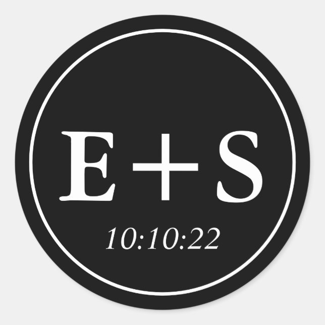 Sticker Rond Monogramme |Sceau d'enveloppe Mariage noir et blan (Devant)