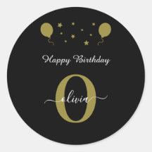 Monogramme Script Bonne Anniversaire Noir Blanc Or