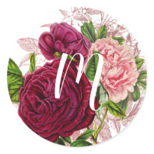 Monogramme Script | Florale Rose Pâle et Bourgogne