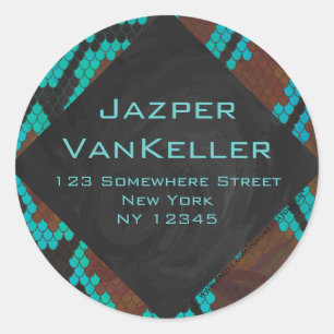 Sticker Rond Monogramme serpent impression Brown et Turquoise
