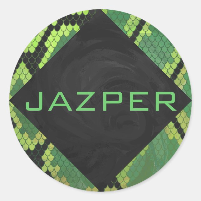 Sticker Rond Monogramme Serpent vert et noir (Devant)