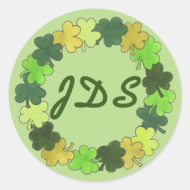 Sticker Rond Monogramme Shamrock de la Saint-Patrick (Devant)