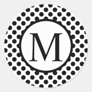 Sticker Rond Monogramme simple avec Pois noirs
