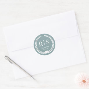 Sticker Rond Monogramme simple bleu poussiéreux atténué