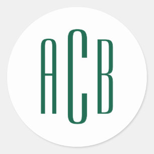 Sticker Rond Monogramme simple Hunter Green à trois lettres