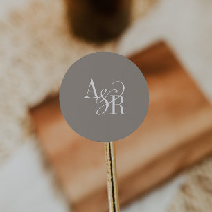 Sticker Rond Monogramme simple moderne rustique taupe ANDREA po