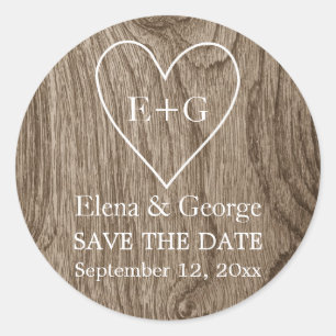Sticker Rond Monogramme sur le mariage du bois de coeur Enregis