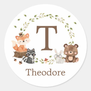 Sticker Rond Monogramme sur mesure des animaux de bois