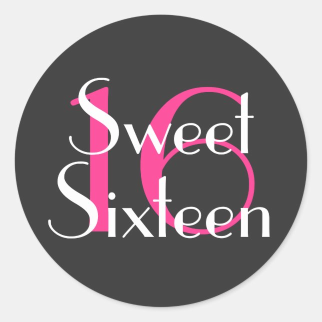 Sticker Rond Monogramme Sweet sixteen 16 Anniversaire rose blan (Devant)