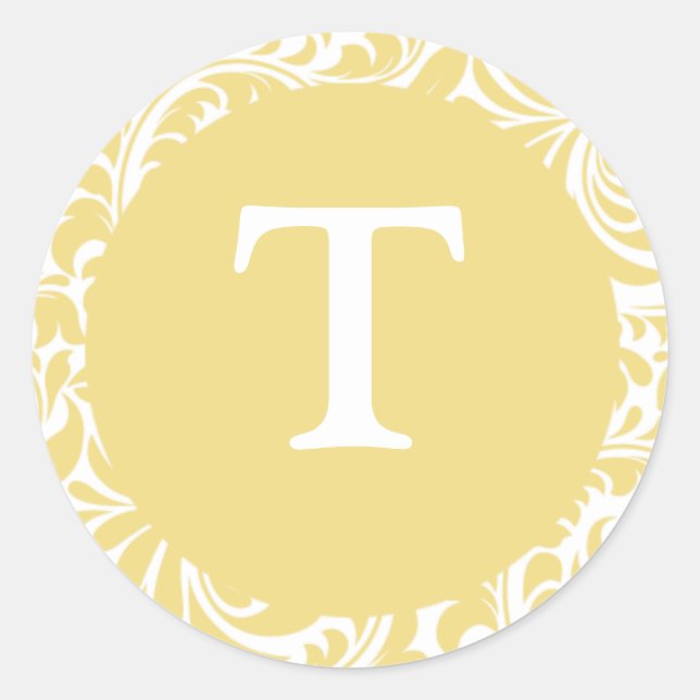 Sticker Rond Monogramme T Antique Gold Personnalisable Mariage  (Devant)