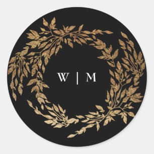 Sticker Rond Monogramme traditionnel Noir Crest Mariage classiq