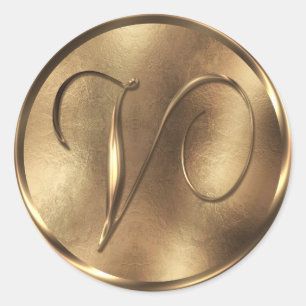 Sticker Rond Monogramme V Faire-part de mariage de bronze