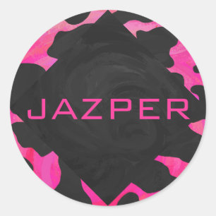 Sticker Rond Monogramme vache rose chaud et noir