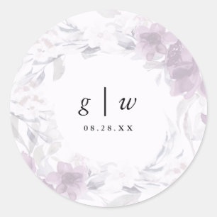 Sticker Rond Monogramme végétal doux et Mariage de date