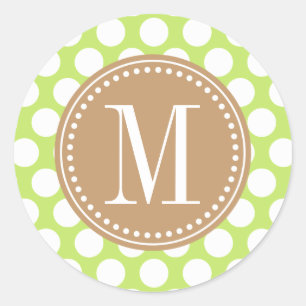 Sticker Rond Monogramme vert et Brown grand Pois