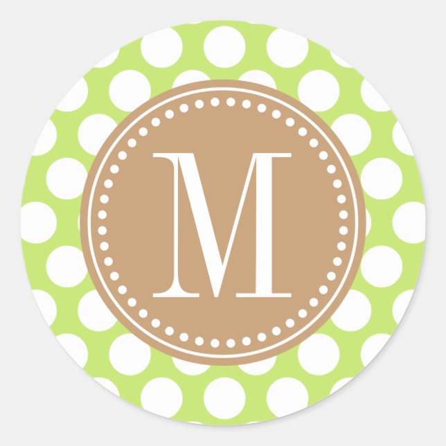 Sticker Rond Monogramme vert et Brown grand Pois (Devant)