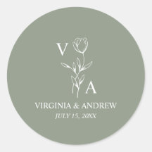 Monogramme vert minimaliste Boho mariage classique