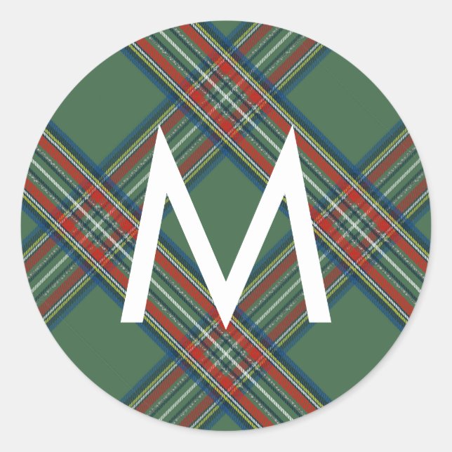 Sticker Rond Monogramme vert Tartan Plaid (Devant)