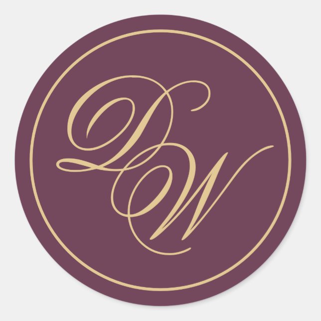 Sticker Rond Monogramme Vin Couleur 2 Initiales Calligraphie do (Devant)
