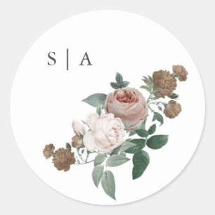 Sticker Rond monogramme vintage mariage floral