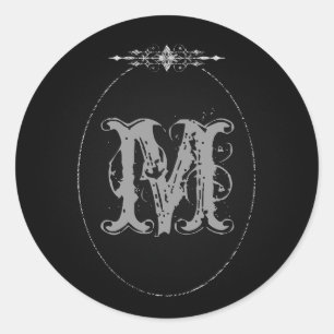Sticker Rond Monogramme Vintage Mariage frontalier tableau noir