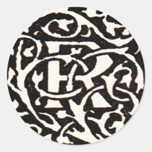 Sticker Rond Monogramme vintage R Art Nouveau