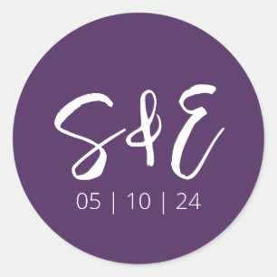 Sticker Rond Monogramme violet foncé Calligraphie Mariage moder