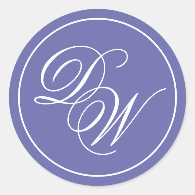 Sticker Rond Monogramme Violet Violet 2 Initiales Calligraphie (Devant)